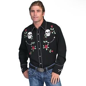 Scully scull and roses embroidered snap down mens western shirt